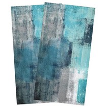 Kitchen Towels 추상 페인트 아트 그래피티 격자 티 타월 극세사 흡수성 세탁 가능한 청록색 청록색 그레이 부드러운 핸드 디쉬 타월 클리닝 천 주방 욕실용 45.7 x