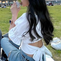 입꼬 튤립 뒷리본 반팔 블라우스2color