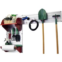 벽 제어 페그보드 정원 용품 보관 및 정리 툴 키트금속 빨간색 액세서리 포함, [28] 실버 메탈릭 페그보드 레드 액세서리