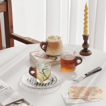 우드 손잡이 내열 머그 유리컵 홈카페 감성소품 달빛스토어, 플리츠 475ml