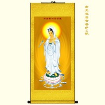 고화질 서양삼성 불상 초상화 그림 실크 스크롤 관세음보살 불교용품 액자인테리어, 액자폭 55높이 120 cm그림폭45높이90, 노란색 비단 액자 [추천], 관세음보살 E형