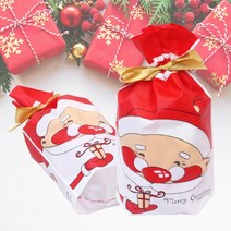 크리스마스 큐티 포장봉투 리본 비닐 비점착 포장지 S(15cmX23cm), B레드산타