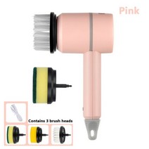 자동 무선 USB 충전식 전기 설거지 브러시 전문 주방 욕조 타일 청소 브러쉬, 분홍색