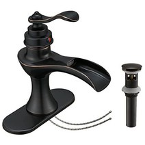 Homevacious 폭포 욕실 수도꼭지 오일 러브드 브론즈 앤티크 화장대 세면대 싱크 농가 화장실 싱글 홀 원 핸들 팝업 배수구 스토퍼 믹서 탭 오버플로우 공급 라인 포함 무연, Single Hole_기름칠한 청동