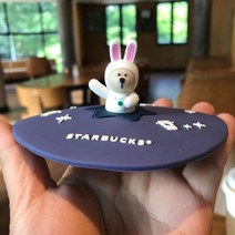 스타벅스 캐릭터 곰돌이 실리콘 비말 머그컵 뚜껑, 버건디 자주색토끼 11cm