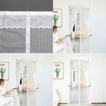 스트라이프 문 모기장 100X200CM 화이트 문모기장 부착형모기장 현관방충망자석