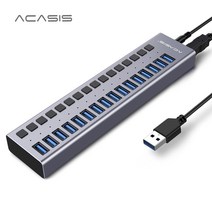 ACASIS USB 3.0 허브 멀티포트 전원차단기능, 16포트 그레이
