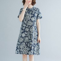 빅사이즈 어머니 생활한복 드레스 원피스 여름 에스닉 스타일 레트로 버클