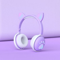Coolqiya 스테레오 블루투스 헤드폰 무선 LED 라이트닝 고양이헤드셋, 연보라색