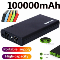 ARTECK ® 급속충전 보조배터리 대용량 100 000mAh 휴대용 보조배터리 이동 전원 4USB LCD 휴대폰 외장 보조 배터리 충전기, 검정