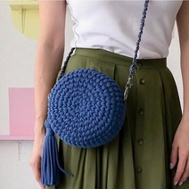 손뜨개 가방 만들기 뜨개질 DIY 패키지 키트 코바늘 뜨기 탬버린 크로스백, 블랙