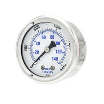 PRO-EDGE INDUSTRIAL PNEUMATICS AND CONTROLS 액체 충전 센터 백 마운트 압력 게이지 5.1cm(2인치) 다이얼 0-2000 PSI 0.3cm, 1