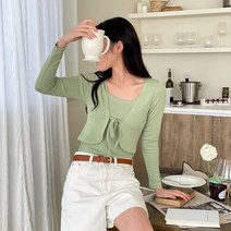 리본 볼레로 레이어드 티셔츠 가디건