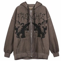 kith 키스 여성 힙합 스트리트 까마귀 자켓 다크 엔젤 프린트 하라주쿠 자켓 코튼 자켓 지퍼 y2k 탑 걸 펑크 풀오버 포켓