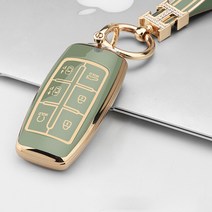 키에티 제네시스 GV70 GV80 G70 G80 6버튼 키케이스 + H큐빅 키체인, 민트그린, 원격주차