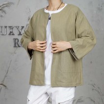 벅시루 여성 린넨 노카라 양포켓 박시 자켓