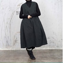 벅시루 여성 체크 본딩 브이넥 허리주름 민소매 원피스