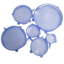 식기세척기 실리콘 커버 스트레치 뚜껑 신축성 있는 원형 푸드 용기에 맞음 전자 레인지 및 식기 세척기 사용 가능 캔용, [02] 6 Pcs Blue