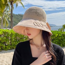 여성 골프 버킷햇 메쉬 썬캡 모자 벙거지 버킷햇 여름 넓은챙 라운딩 휴가, 라이트 베이지