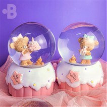 본디자인랩 해피베어 생일 곰돌이 케이크 LED 워터볼 오르골 자동 스노우볼, 해피 베어 B (5H140 B)