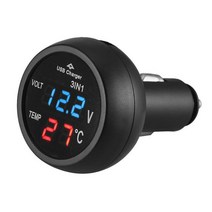 12V 24V 전압계 자동차 LED 디지털 볼트 게이지 온도계 USB 충전기 전압 측정기 3 인 1 범용, 03 Blue