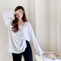 드레스날다 퍼스널컬러 브이넥 트임 롱 티셔츠(tee1026)