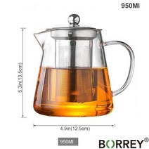 유리 티팟세트 티포트BORREY-탈착식 인퓨저 필터가 있는 유리 찻주전자 내열성 야외 큰 꽃 차 세트 커피, 03 950Ml(1pcs)