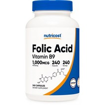 Nutricost Folic Acid 뉴트리코스트 엽산 비타민B9 1000mcg 240캡슐, 240정