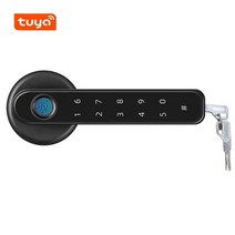 디지털키 디tuya app 원격 제어 스마트 도어 잠금 지문 암호 전기 잠금 열쇠가없는 출입문 손잡이 잠금 아파트 스마트 홈, tuya와 블랙