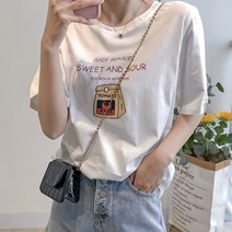 네모엔룩 여성용 레터링 프린트 라운드넥 여성용 반팔 면 티셔츠