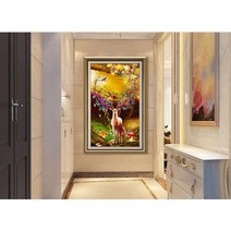 JINGHENG 정확한 프린팅 십자수 2020십자수 세로타입 유럽식 뉴타입 거실 실자수 큰폭 현관 기품 발재 사슴, T07-(십자수-프린팅)수입 견사 180*110cm(공