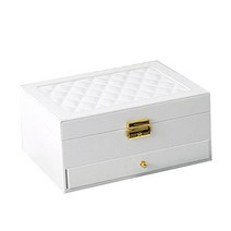 이중층 보석 저장 상자 진열장 큰 목걸이 반지 펀던트, 23x17x10.5cm, PU 가죽, 하얀색, 1개