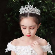 면사포 화관 티아라 왕관 어린이 화환 소녀 머리띠 공주 티아라 왕관 장식 신부 들러리 결혼식 사진 휴일 사진 머리 장식, 백금 도금
