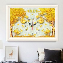 푸아이 3D 보석십자수 돈나무 시계 40x60 DIY 거실 사무실 집들이 개업선물 인테리어 소품(사이즈 7종)+행운십자수(30x30)PW683, 1세트, 60x90cm