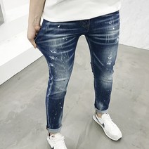 용된다 남자 워싱 페인팅 디스트로이드 데님 청바지