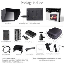 Feelworld-FW759 7 인치 IPS 1280x800 카메라 필드 DSLR 비디오 모니터 피킹 포커스 HD 7 인치 LCD 모니터 BMPCC Canon Sony 용, EU bag battery