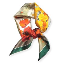 PoeticEHome 순수 멀베리 실크 스퀘어 스카프 68.6cm x 여성용 네커치프 헤드스카프 선물 포장 Y1 - 그린 필드 엘프545469