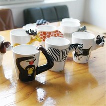 어린이용 귀여운 동물 모양 머그컵 물컵 커피잔 캠핑식기 신혼부부선물 직장동료선물 홈카페머그컵 머그잔, 얼룩말