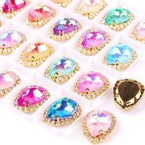 재봉 미싱 젤리 모크 캔디 AB 스트라스 물방울 크리스탈 용접 라인석 체인 골드 베이스 비즈 바느질 DIY 부품 수제 액세서리, [03] 13x18mm 10pcs, [21] A21 AB colors mix
