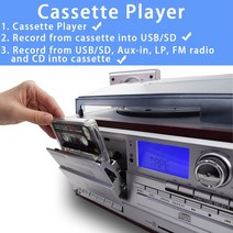 텐테이블 LoopTone-턴테이블 플레이어 블루투스 호환 비닐 레코드 카세트 MP3 CD USB 레코더 AM/FM 라디, 02 110V-130V