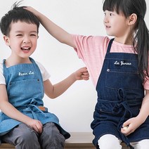 (무료 자수각인) 블루데님 아동 앞치마 / 이니셜 상호 로고 - KC인증 내일출발, 1개, M 다크블루