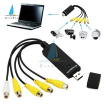USB 2.0 비디오 캡처 스틱 4 채널 카드 VHS-DVD 레코더 디지털 조절가능기 어댑터 지원 Win 7/8/10