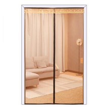 SKANDSALO 출입구 붙이는 모기장 방충망 방 문 창문 자석 자동 방충 커튼 문발 바란스 부착, 90x210+커피테두리+세로줄무늬커피샤
