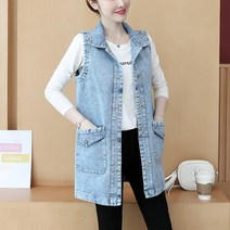 새로이 JWBZ5I3N 여성 오버핏 데님 베스트 봄 가을 청 조끼
