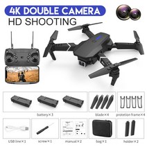 드론 프로펠러 KBDFA E88 프로 RC 접이식 쿼드콥터 와이파이 FPV 와이드 앵글, 22 black-Dual C-4K-3B