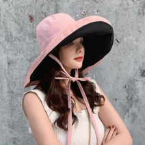 여성용 투톤 얼굴가리는 햇볕가리개 창넓은 와이드 챙모자