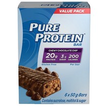 Pure Protein 퓨어 프로틴 바 글루텐프리 츄이 초콜릿칩 1.76oz(50g) 6팩, 50g