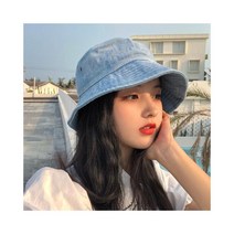 와이케이하우스 그물 빨간 일본 데님 어부 모자 여성 캐주얼 야생 패션 한국어 조수 여름 블루 세척 인 분지 모자_69298