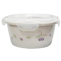 코렐쿡 플럼 무균열 세라믹 도자기 원형뚜껑찬통-중/14.5cm/750ml/화이트/도자기찬통