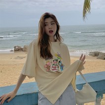 카라티 여성 캐주얼 빈티지 프린팅 썸머 반팔티